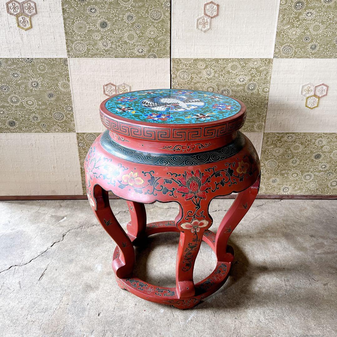 michiko景泰蘭　七宝天板スツール　サイドテーブル　花台飾り台置台装