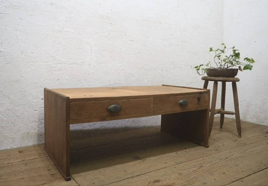 1043 アンティーク　けやきの文机　欅　ローテーブル　展示台　古家具　レトロ