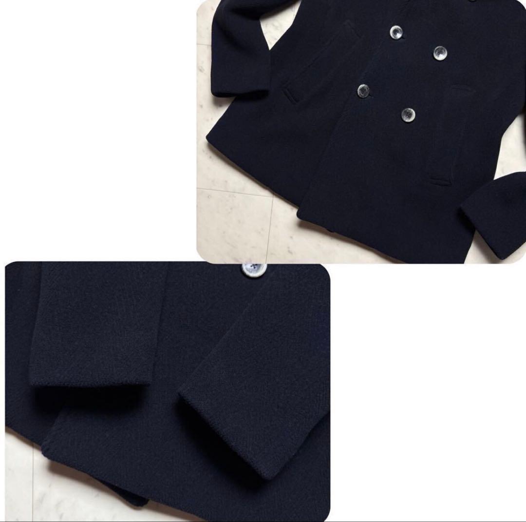 【美品】HERNO RESORT ムートン襟レザー Pコート 46 ネイビー