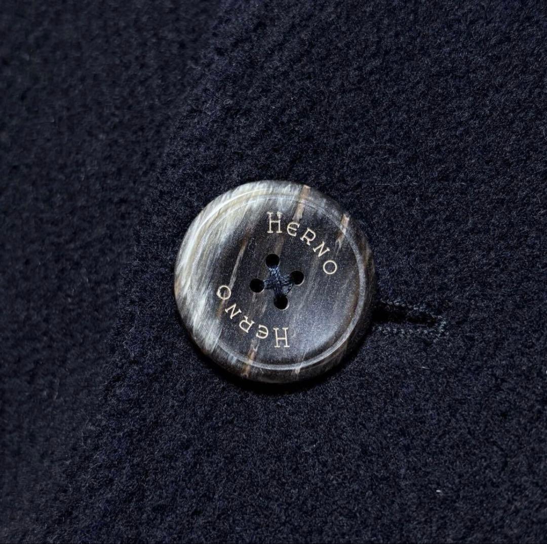 【美品】HERNO RESORT ムートン襟レザー Pコート 46 ネイビー