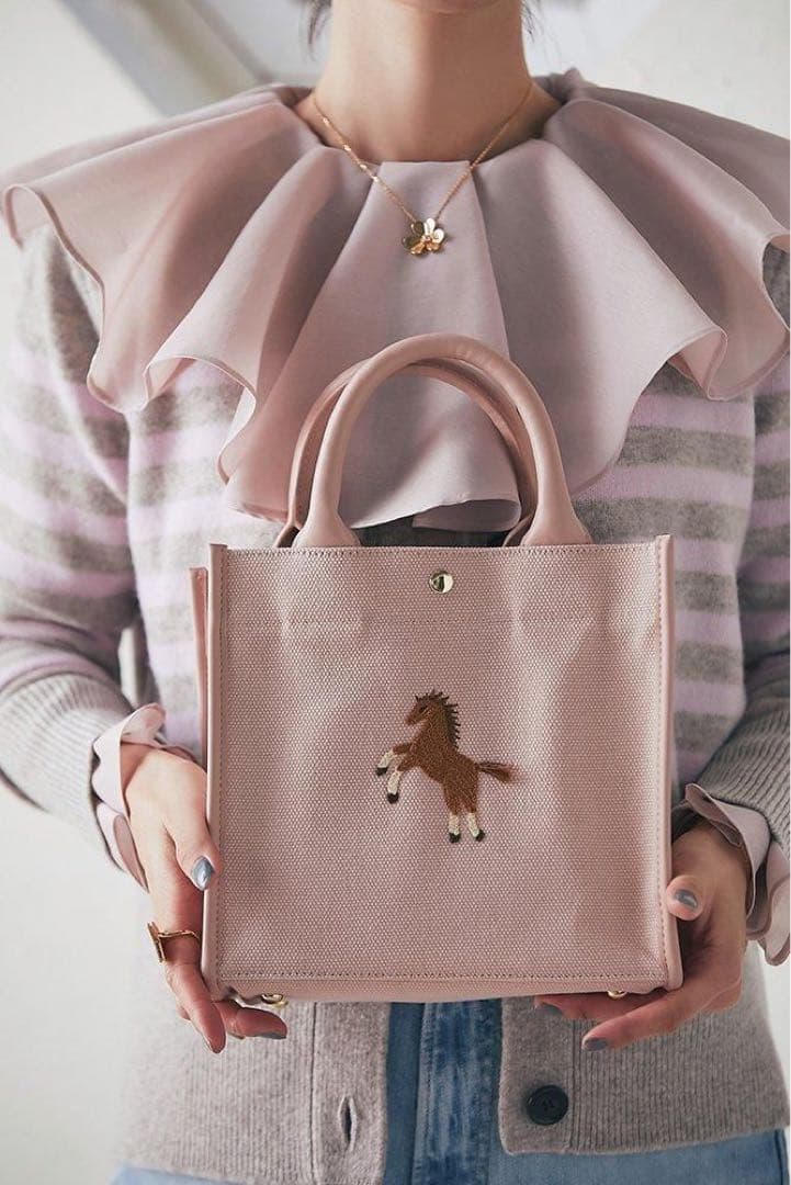 未使用【SEVEN TEN】ワンポイント刺繍トートバッグ(ピンク/ミニ)