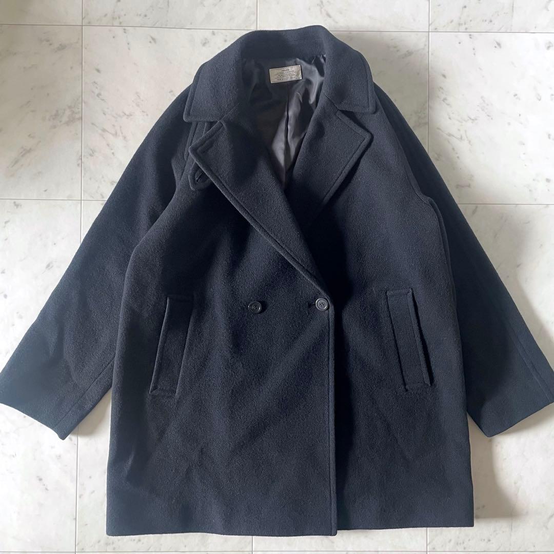 ジャーナルスタンダードレリューム 尾州ウールモッサWブレストハーフコート 黒