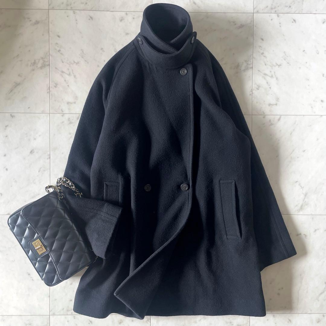 ジャーナルスタンダードレリューム 尾州ウールモッサWブレストハーフコート 黒