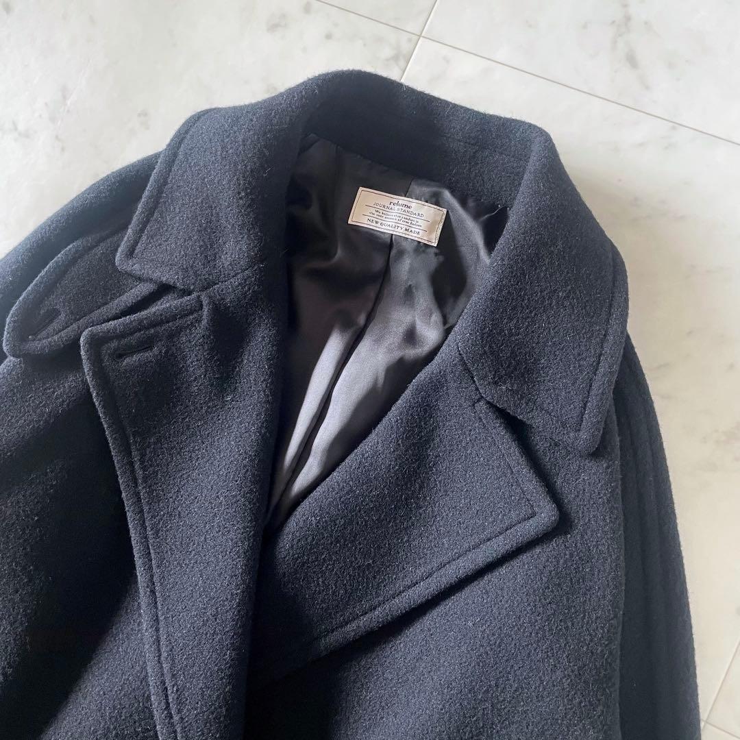 ジャーナルスタンダードレリューム 尾州ウールモッサWブレストハーフコート 黒