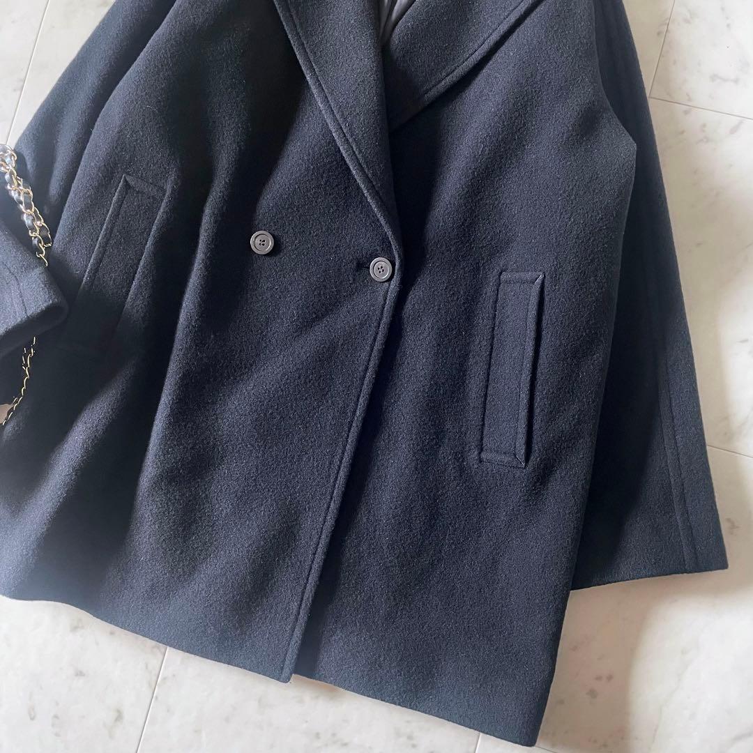 ジャーナルスタンダードレリューム 尾州ウールモッサWブレストハーフコート 黒