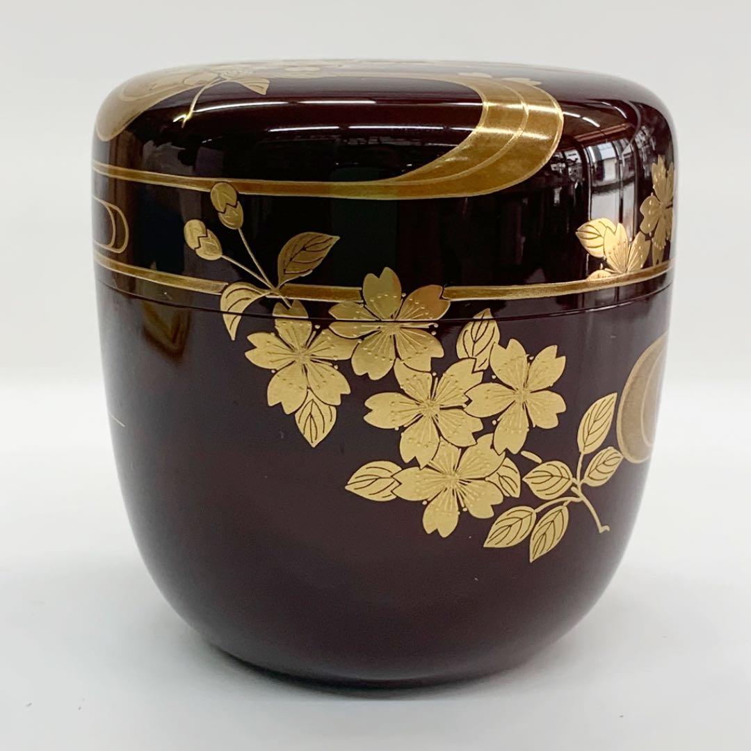 【棗　桜川蒔絵　溜塗】新井司峰　共箱