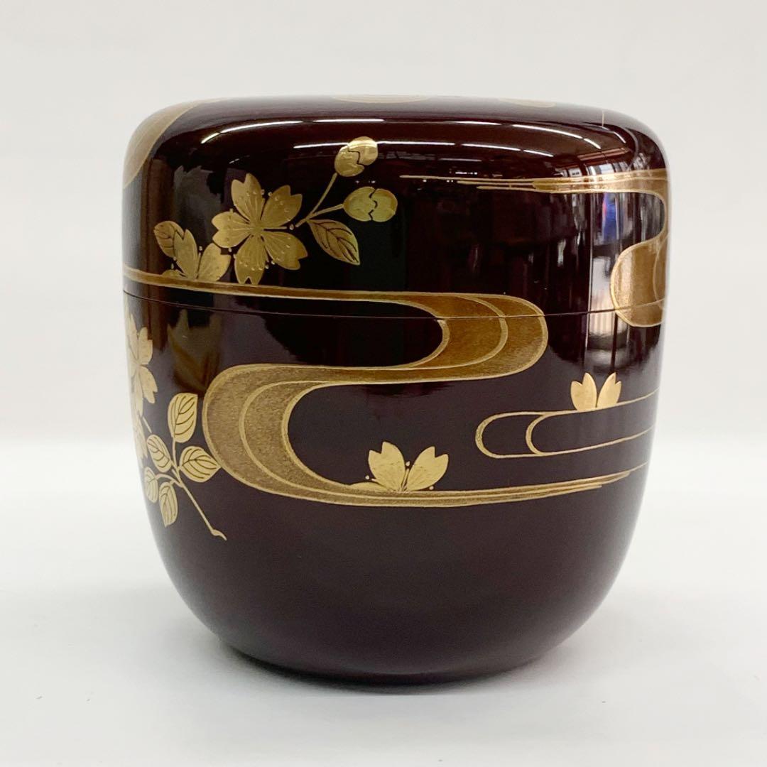 【棗　桜川蒔絵　溜塗】新井司峰　共箱