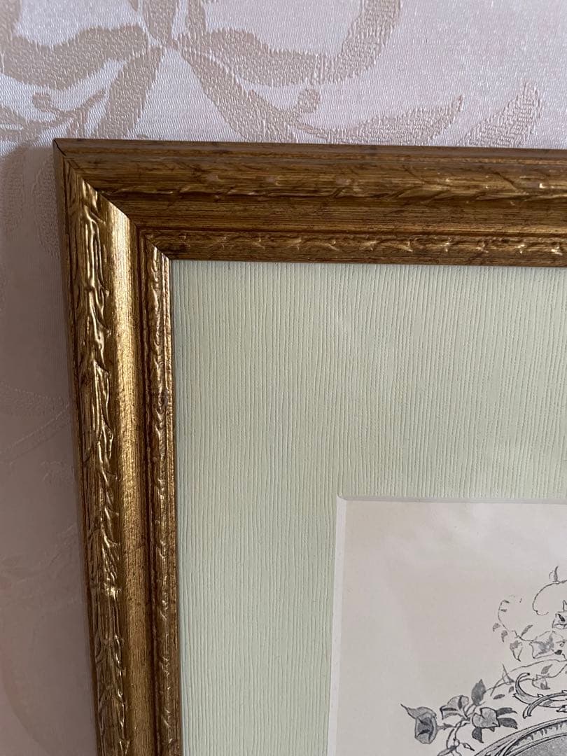 天使たちの遊び　アンティーク版画のリプロダクション　金色フレーム