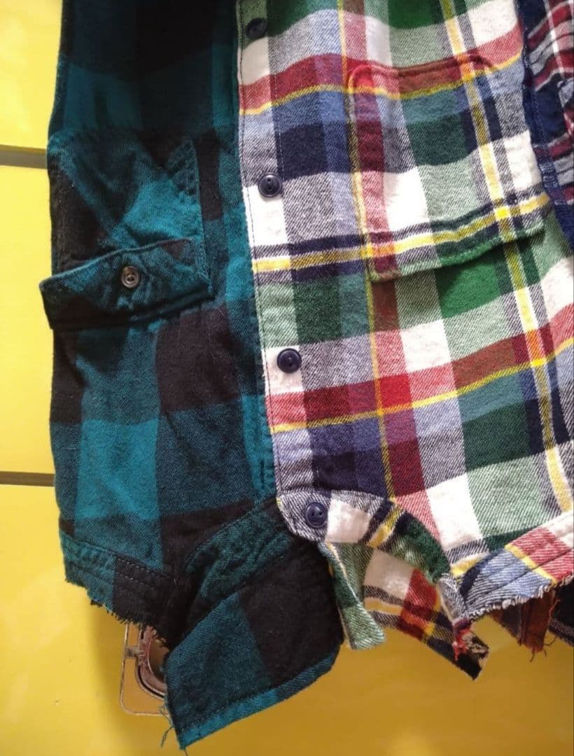 ネルシャツ＆Tシャツリメイクワンピース＆付け襟︎︎✤黒✤オーバー／フリーサイズ