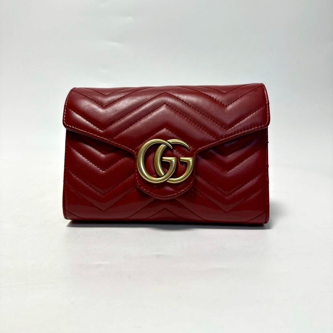 r78【極美品】グッチ　GGマーモント　キルティング　チェーンショルダーバッグ.