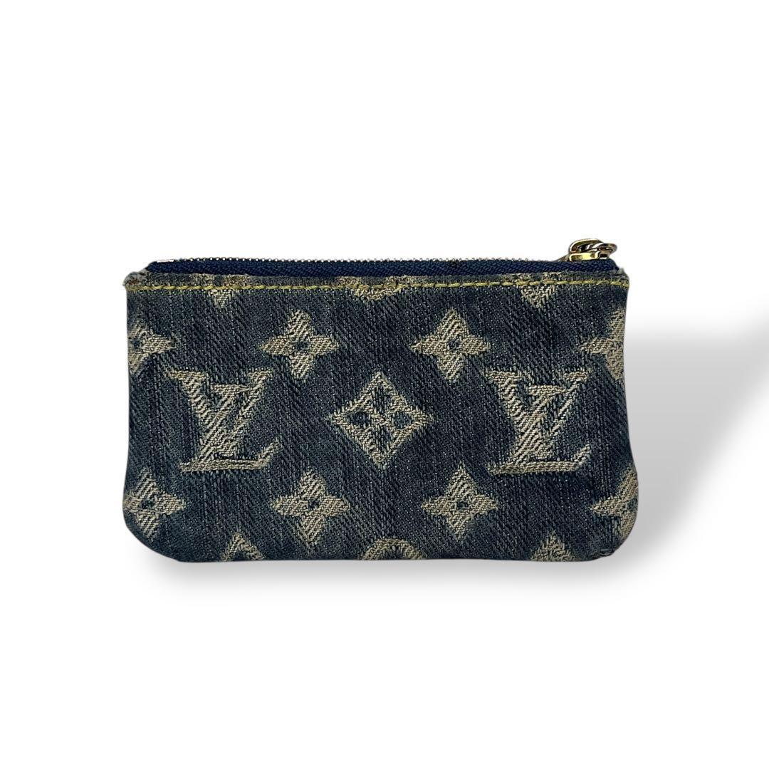 良品　ルイヴィトン　デニム　ケース　ポシェットクレ　モノグラム　キャンバス