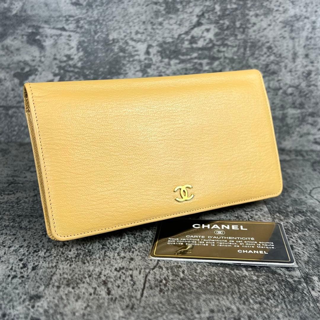 CHANEL ココマーク レザー 長財布 ベージュ ギャランティカード付き