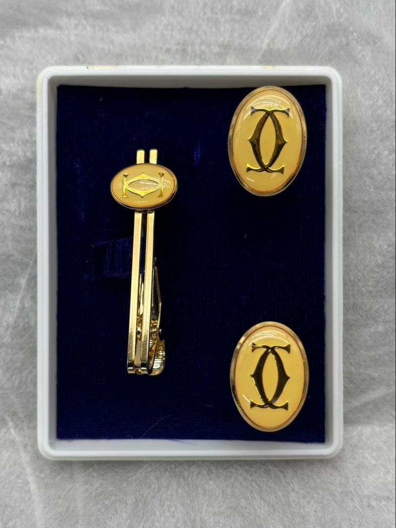 極美品Cartier カルティエ　2Cカフリンクス・タイピンセット高周波洗浄済