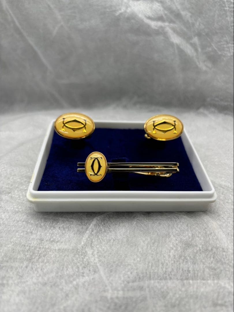 極美品Cartier カルティエ　2Cカフリンクス・タイピンセット高周波洗浄済