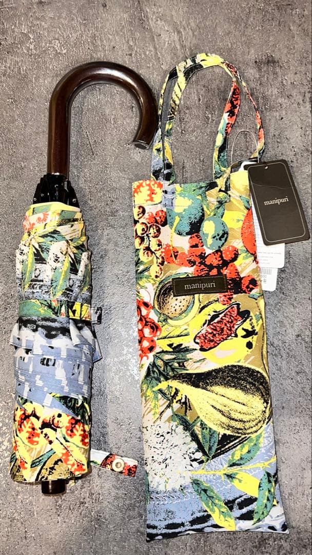 【未使用／タグ付き】 manipuriマニプリ折りたたみ傘/晴雨兼用ボタニカル柄