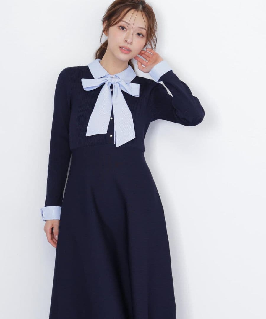 【新品】ジルバイジルスチュアート　シャツ襟ドッキングニットワンピース