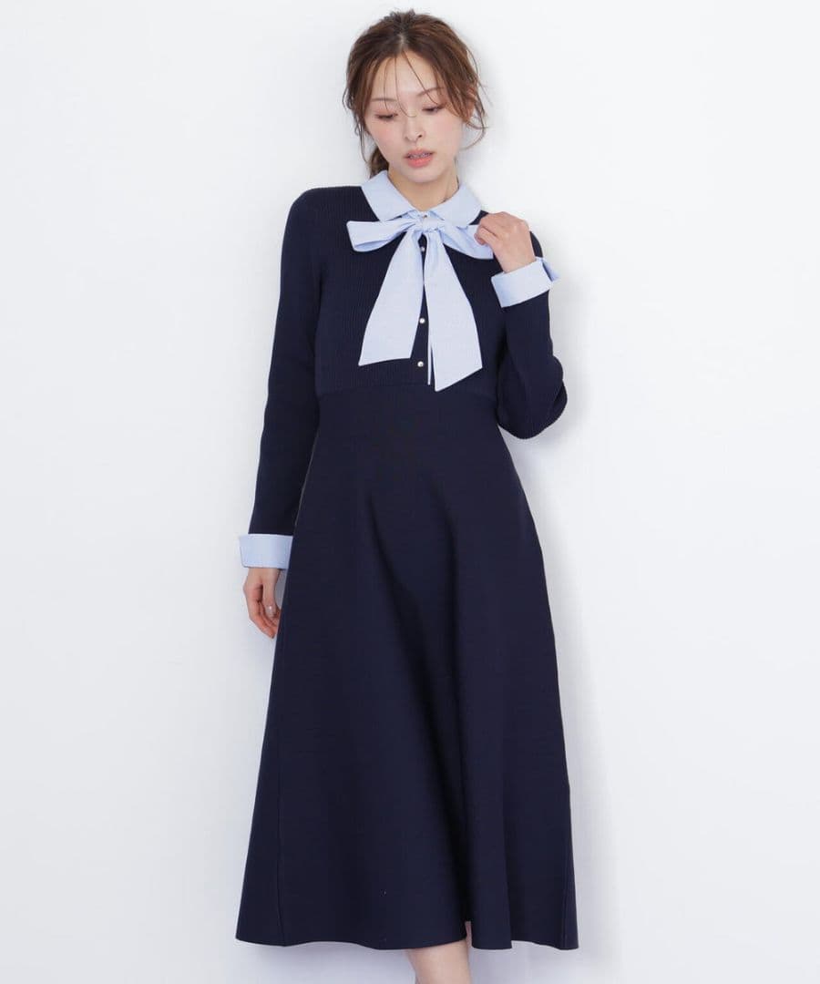 【新品】ジルバイジルスチュアート　シャツ襟ドッキングニットワンピース