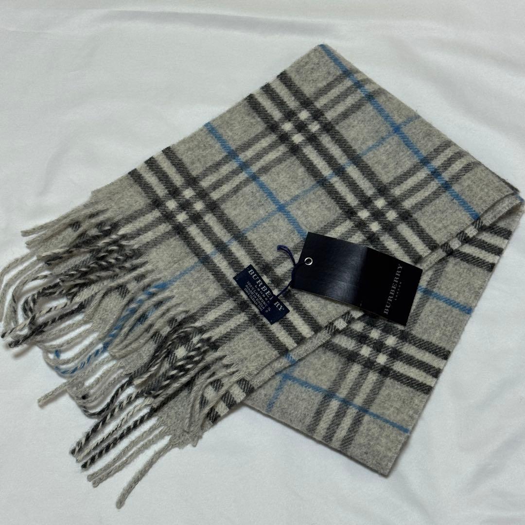 【未使用】BURBERRYバーバリーロンドン ラムウール マフラー グレー
