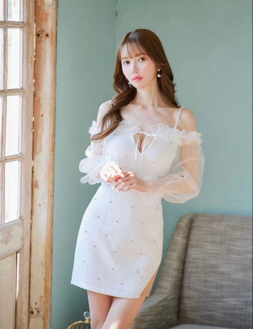 Jewels チュールフリルツイードビジュードレス