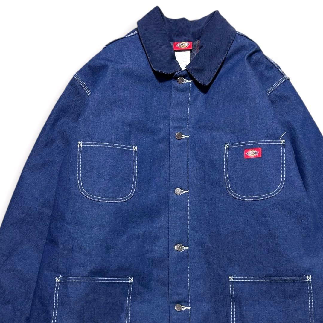 大きいサイズ 美品 Dickies ディッキーズ 刺繍ロゴ デニムカバーオール
