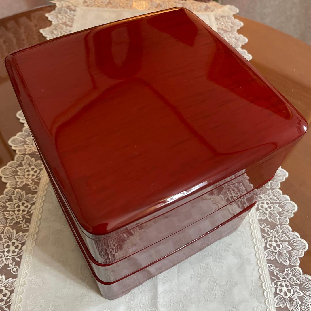 会津塗　うるし塗　天然木　三段重　重箱　未使用　シール付