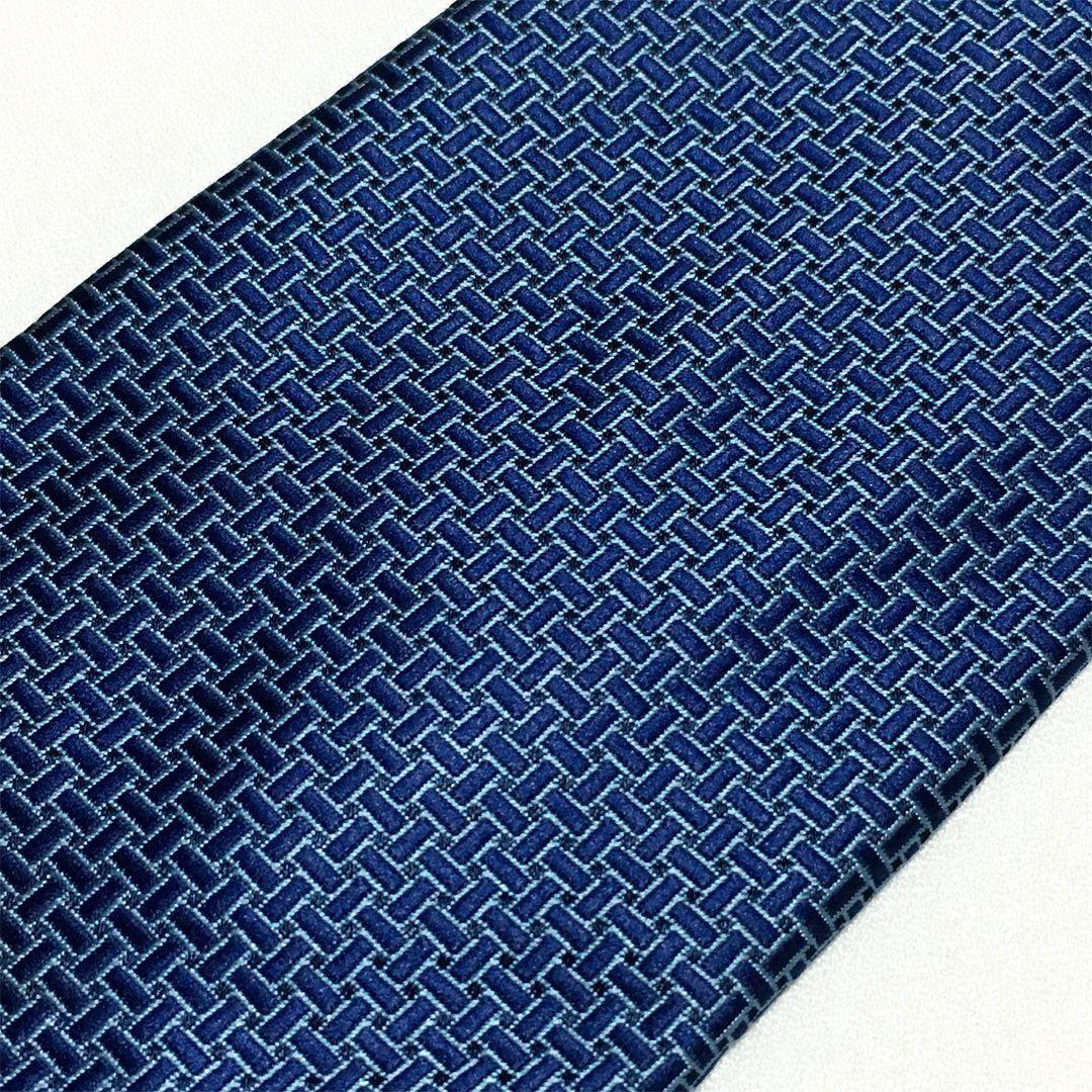 未使用級 エルメス HERMES ネクタイ シルク100% ブルー 総柄