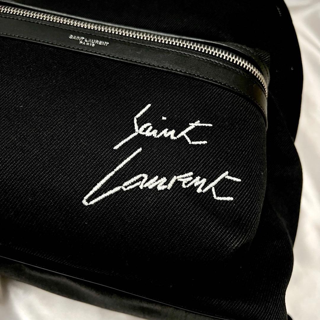 ◇極美品◇サンローラン　シティ　大容量リュック　ロゴ刺繍×キャンバス　ブラック
