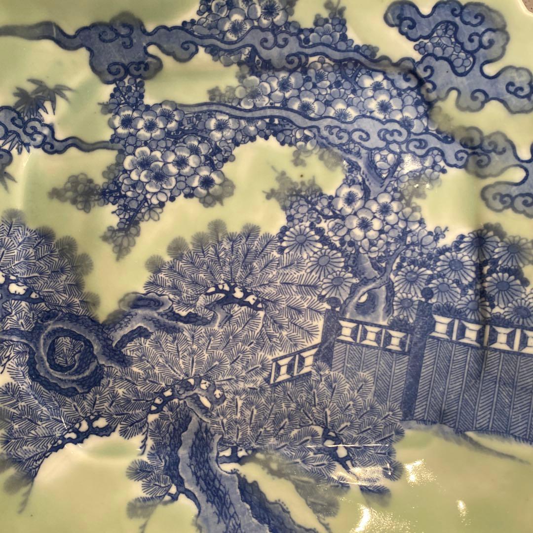 明治 印判 骨董品 八角大皿 松竹梅 稀少 36cm 美術品 コレクション