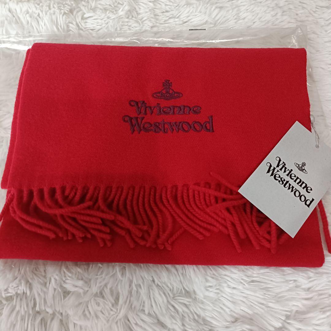 未使用 【タグ付き】ヴィヴィアンウエストウッド マフラー 刺繍 レディース 赤