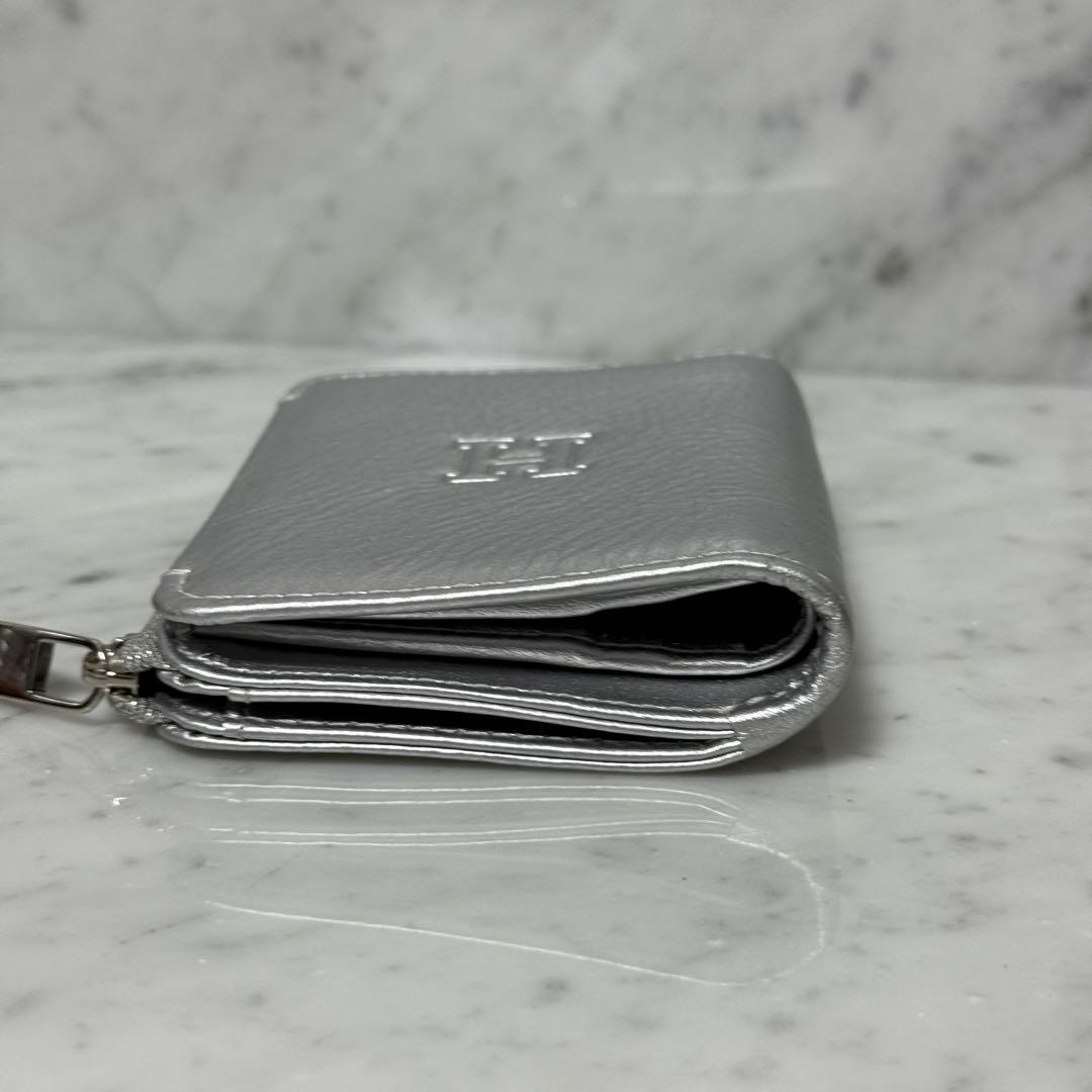新品 未使用 HIROFU ヒロフ 二つ折り財布 銀 シルバー 本革 ジップ