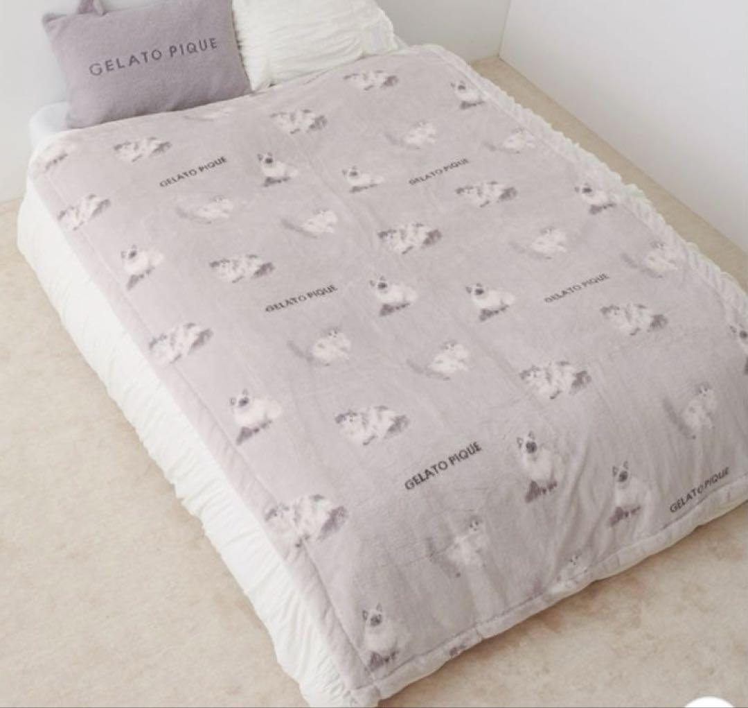 ジェラートピケ　Sleep CATプリント毛布　ラグドール　ブランケット　布団