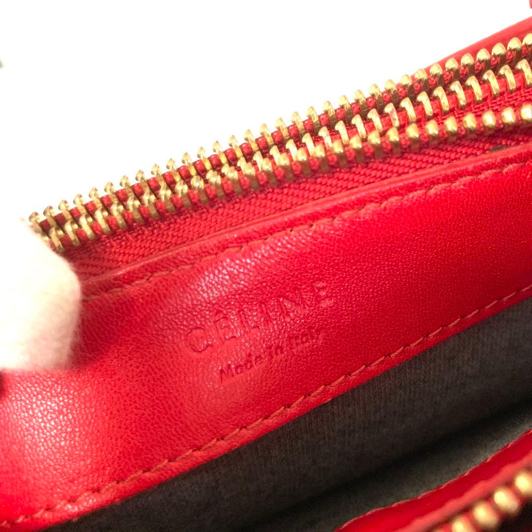 CELINE セリーヌ トリオ　ショルダーバッグ　レザー　赤　レッド 旧ロゴ