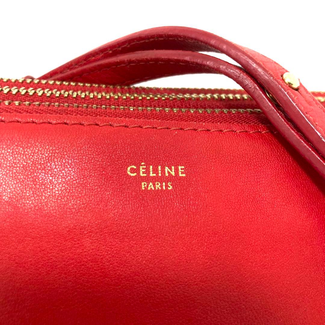 CELINE セリーヌ トリオ　ショルダーバッグ　レザー　赤　レッド 旧ロゴ