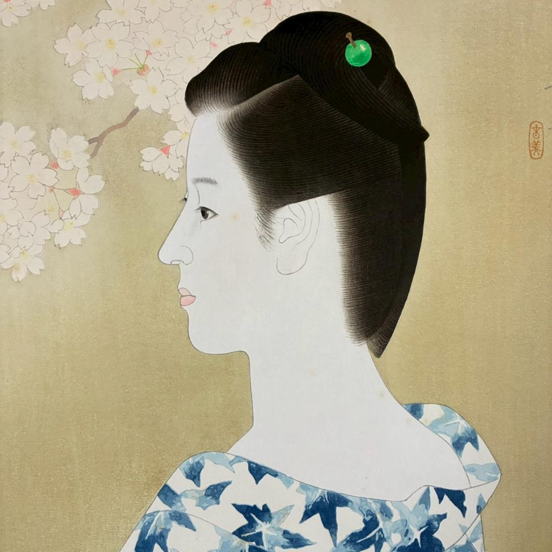 立石春美「湯ノ香」木版画 モモセ版 証明シール・印章有 美人画巨匠 定価22万