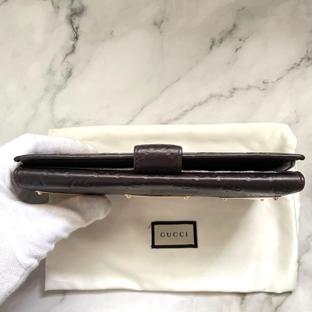 GUCCI グッチ　長財布　シマレザー　ロゴプレート 美品　0122-④