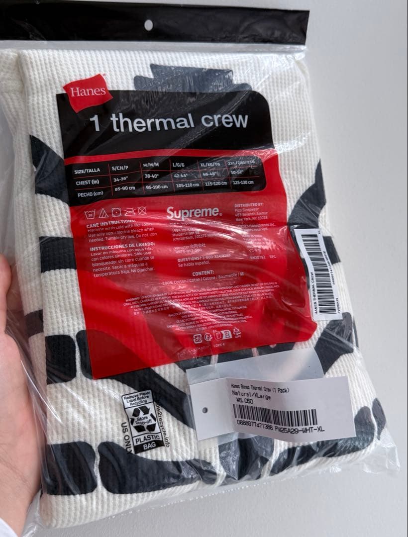 【新品】Supreme Hanes Bones Thermal Crew XL白