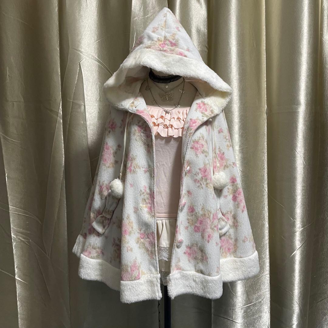 リズリサ フード付きポンチョ 花柄 リボン フェアリーグランジ