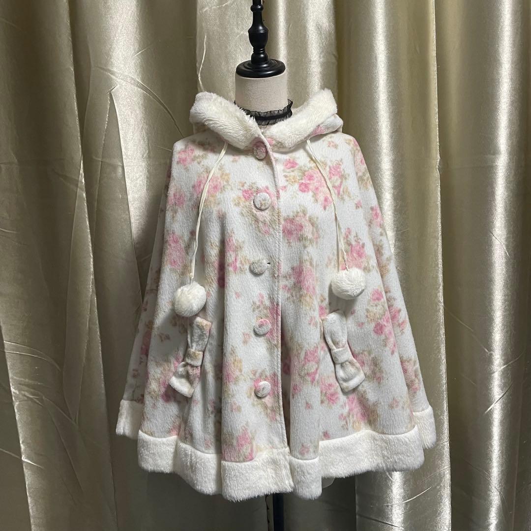リズリサ フード付きポンチョ 花柄 リボン フェアリーグランジ