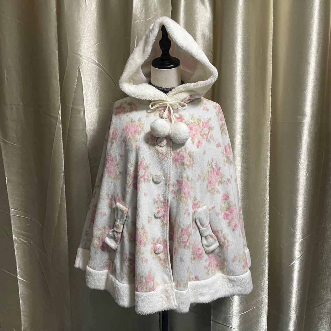 リズリサ フード付きポンチョ 花柄 リボン フェアリーグランジ