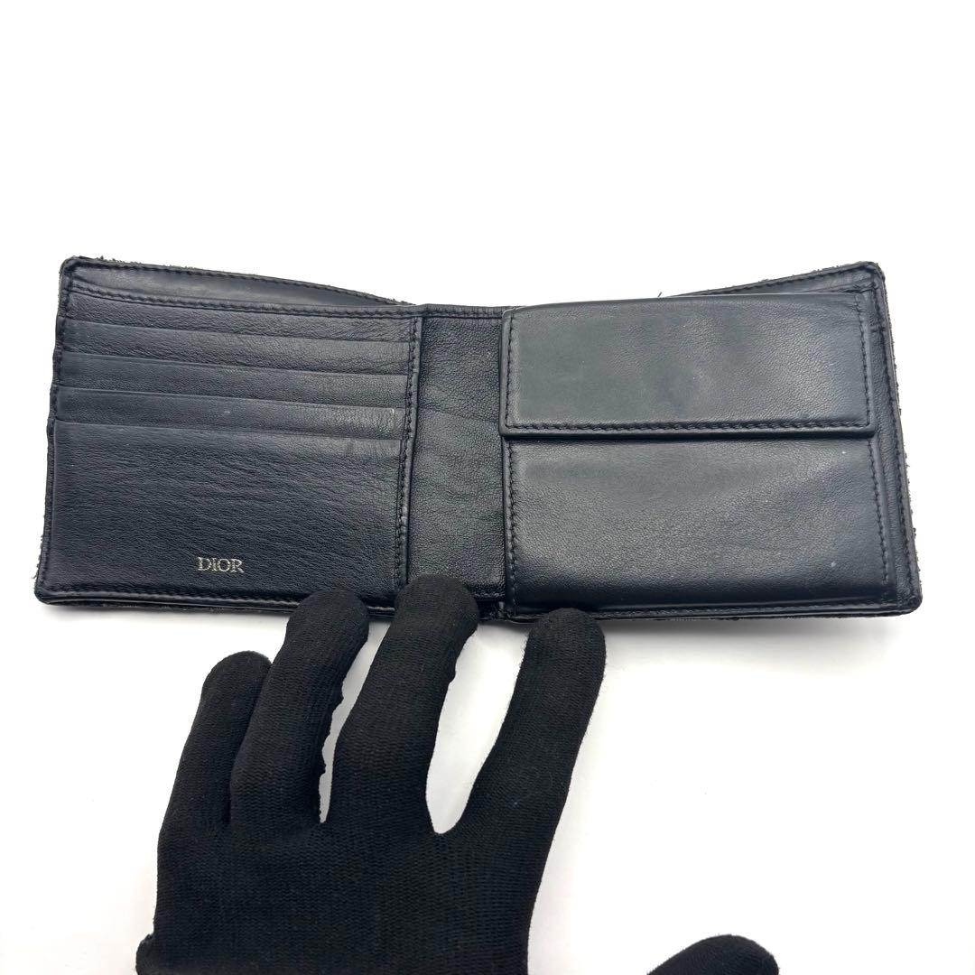 ディオール 二つ折り財布 オブリーク ジャガード トロッター キャンバス グレー