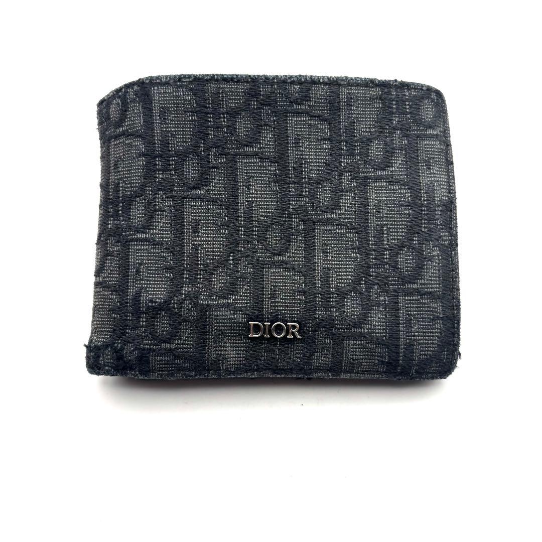 ディオール 二つ折り財布 オブリーク ジャガード トロッター キャンバス グレー