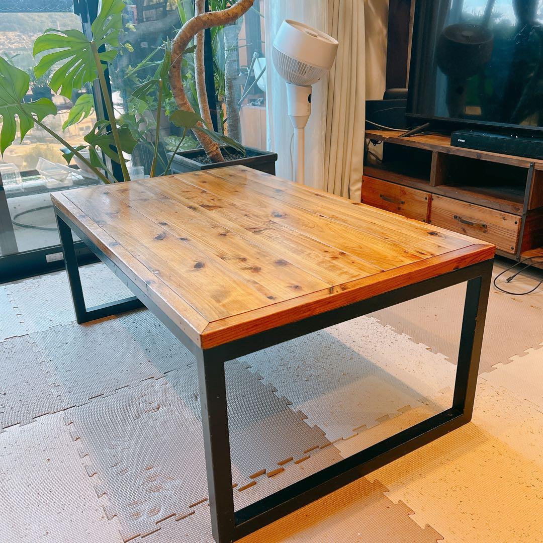 インダストリアルブランチ　ローテーブル　無垢天板
