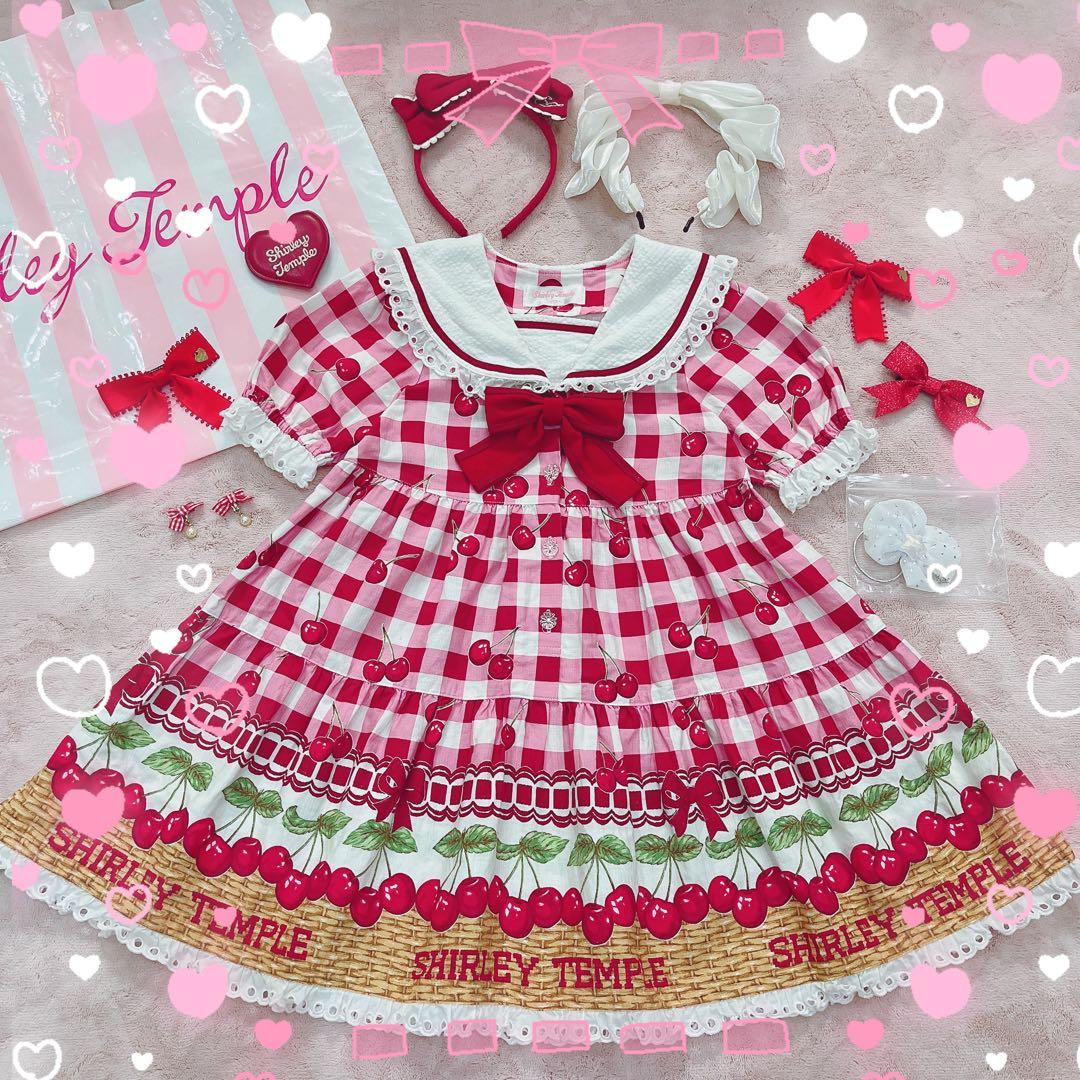 シャーリーテンプル❤️チェリーバスケット❤️ワンピ❤️チェック❤️メゾピアノ❤️カーデ❤️赤
