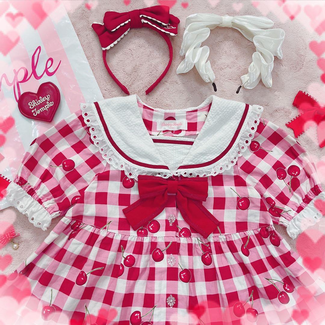 シャーリーテンプル❤️チェリーバスケット❤️ワンピ❤️チェック❤️メゾピアノ❤️カーデ❤️赤