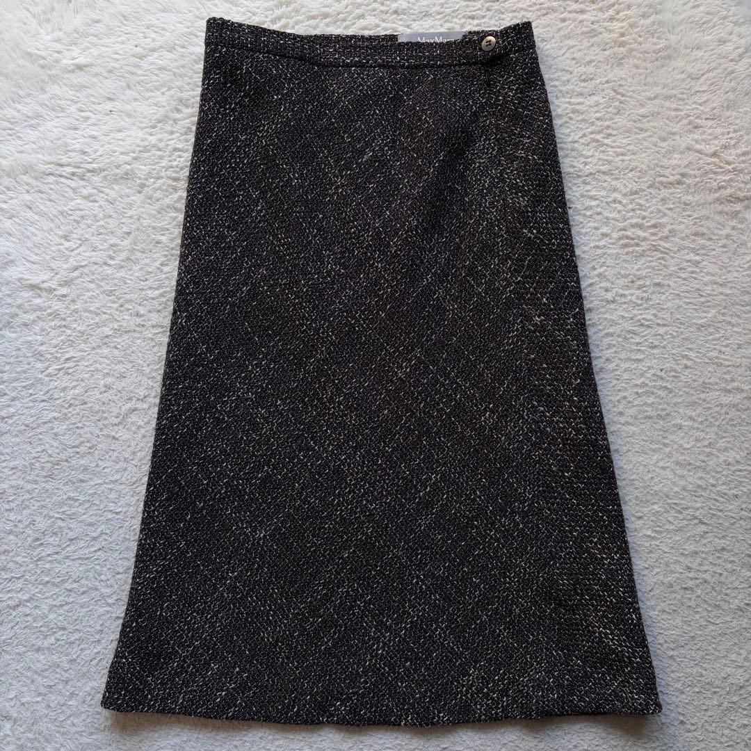 【美品】マックスマーラ スカートセットアップ ツイード ウール ブラウン系 L