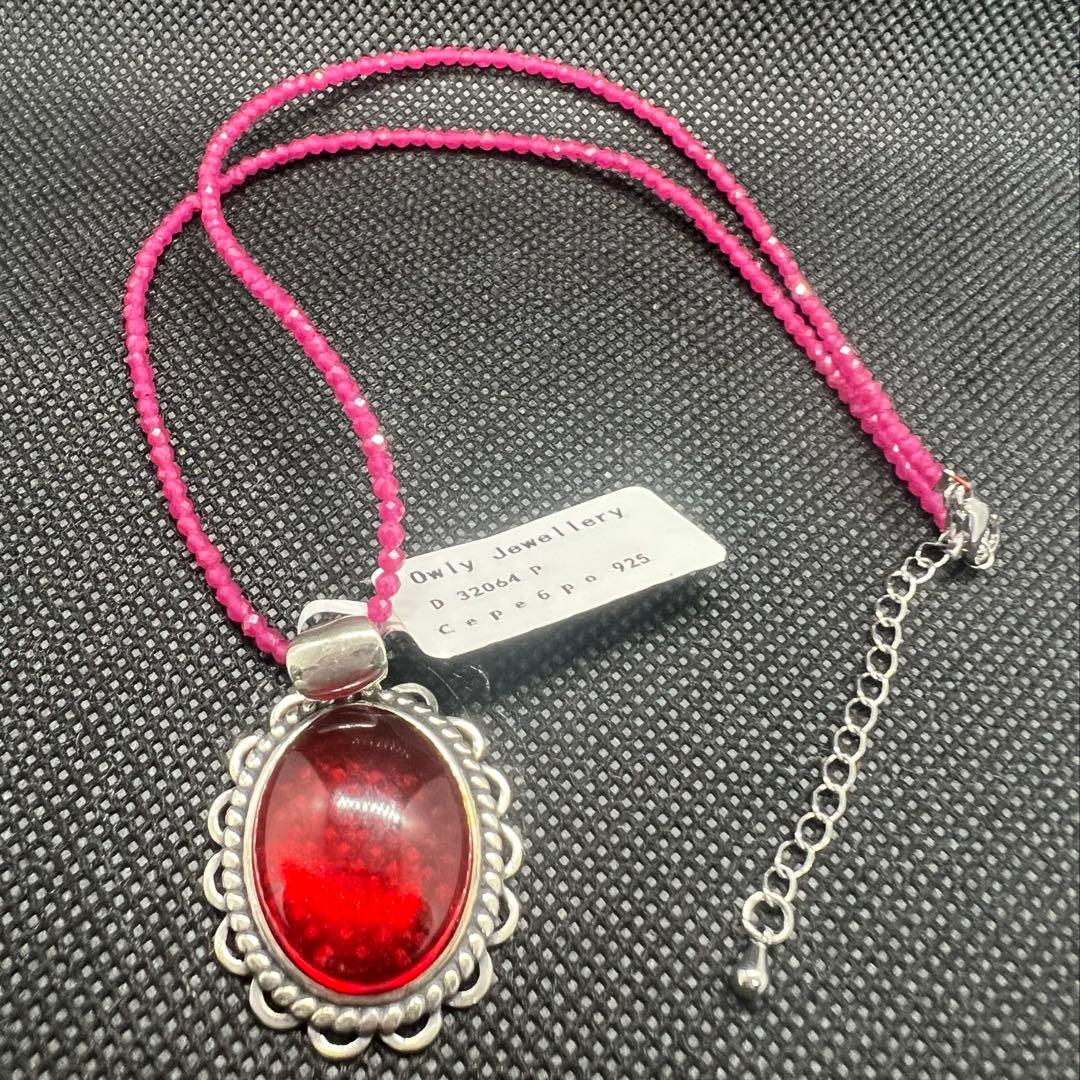 天然ポーランドの赤琥珀のペンダントトップにルビーのチェーンのセットs925使用