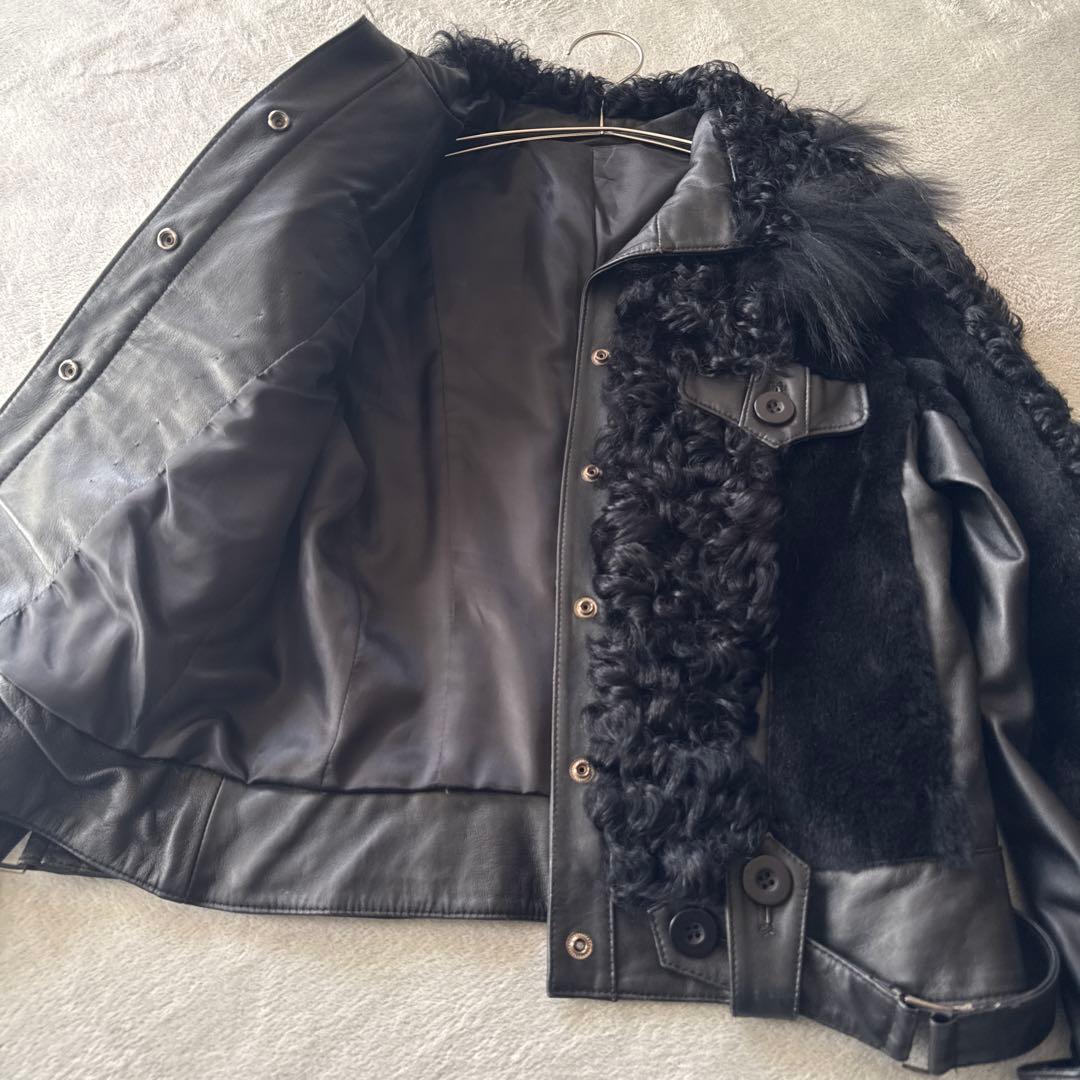 Pin Curl【S-M相当】 リアルファー＆ラムレザー ライダースジャケット