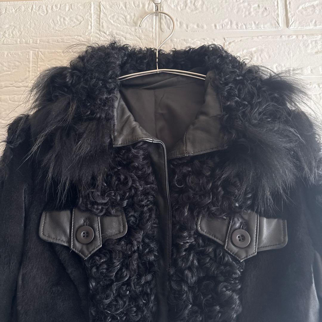 Pin Curl【S-M相当】 リアルファー＆ラムレザー ライダースジャケット