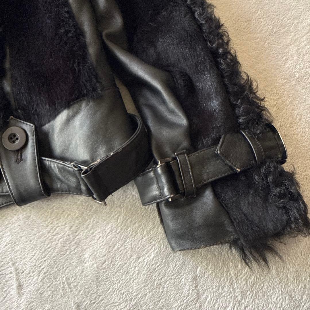 Pin Curl【S-M相当】 リアルファー＆ラムレザー ライダースジャケット