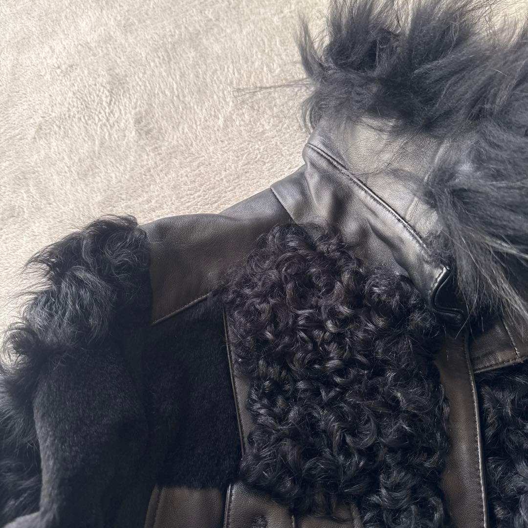 Pin Curl【S-M相当】 リアルファー＆ラムレザー ライダースジャケット